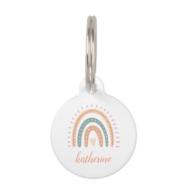 Cute Modern Pastel Boho Rainbow Pet ID Tag (Front)