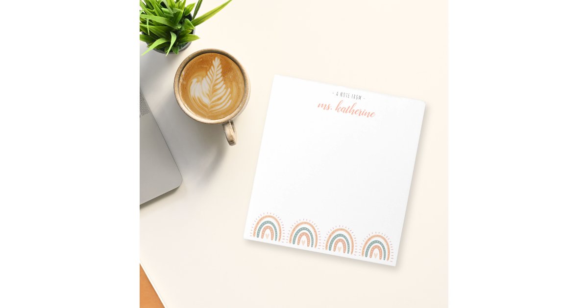Cute Modern Pastel Boho Rainbow Teacher's Notepad | Zazzle