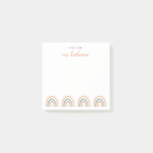 Cute Modern Pastel Boho Rainbow Teacher's Post-it Notes (Front)