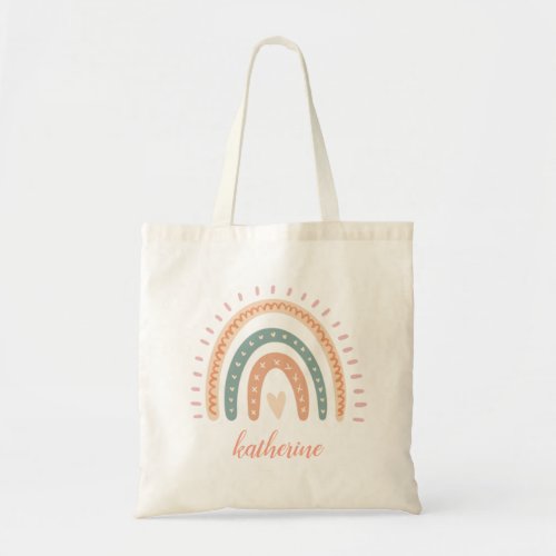 Cute Modern Pastel Boho Rainbow Tote Bag