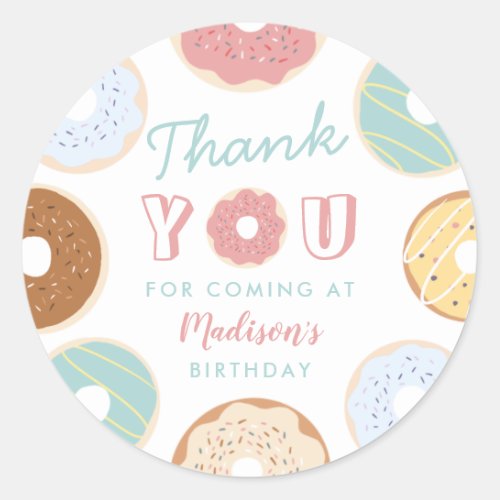 Cute Modern Pastel Donut Birthday Classic Round Sticker