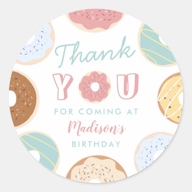 Cute Modern Pastel Donut Birthday Classic Round Sticker (Front)
