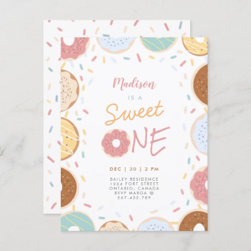 Cute Modern Pastel Donut Photo First Birthday Invitation Postcard