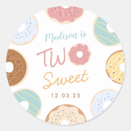 Cute Modern Pastel Donut Second Birthday Classic Round Sticker