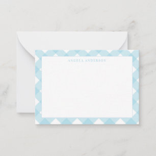 Cute Modern Pastel Light Blue Gingham Plaid Check Note Card