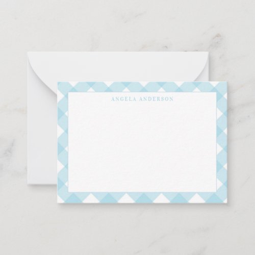 Cute Modern Pastel Light Blue Gingham Plaid Check  Note Card