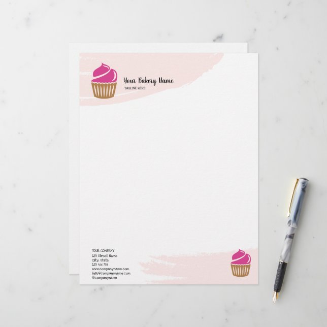 Cute Modern Pastry Cupcake Bakery Pastry Letterhead (Front/Back In Situ)