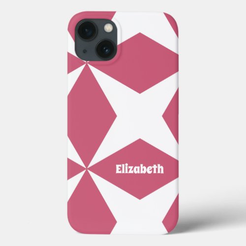 Cute Modern Pattern Monogram Name Girly Pink  iPhone 13 Case