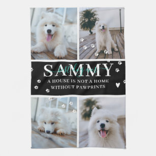 Cute Modern Paw Prints Personalized Pet Name Photo Kitchen Towel