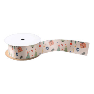Cute Modern Peach Funny Christmas Holiday Satin Ribbon