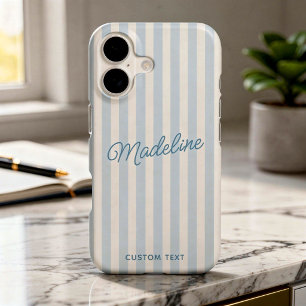 Cute Modern Personalized Coastal Blue Striped iPhone 17 Case