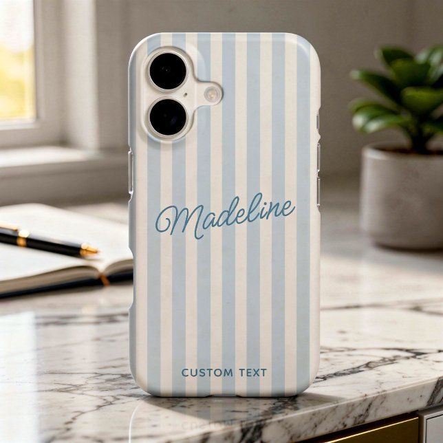 Cute Modern Personalized Coastal Blue Striped Case-Mate iPhone Case (Creator Uploaded)
