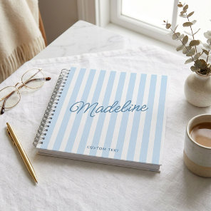 Cute Modern Personalized Coastal Blue Striped Notebook