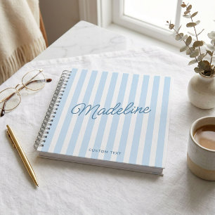 Cute Modern Personalized Coastal Blue Striped Notebook