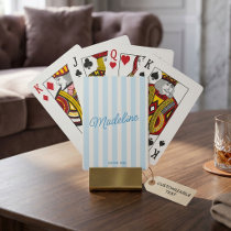 Cute Modern Personalized Coastal Blue Striped Poker Cards
