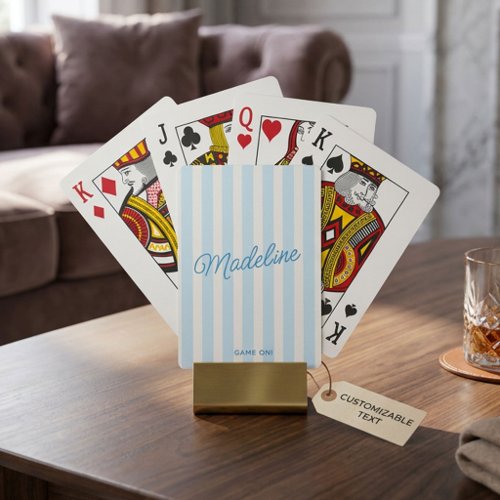 Cute Modern Personalized Coastal Blue Striped Poker Cards