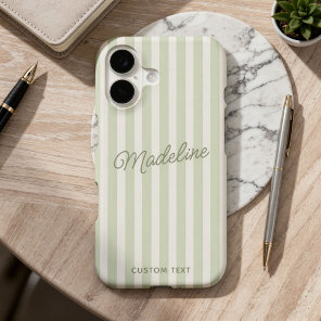 Cute Modern Personalized Coastal Sage Striped iPhone 17 Case
