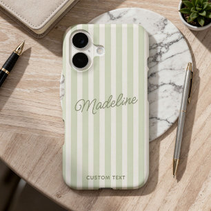 Cute Modern Personalized Coastal Sage Striped iPhone 17 Case
