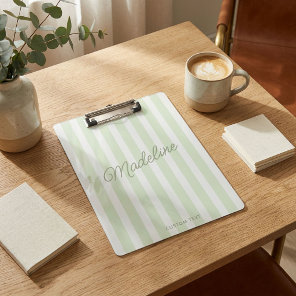 Cute Modern Personalized Coastal Sage Striped Clipboard