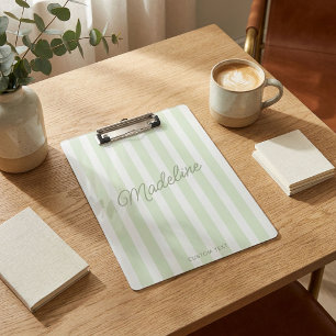 Cute Modern Personalized Coastal Sage Striped Clipboard