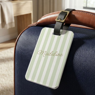 Cute Modern Personalized Coastal Sage Striped Luggage Tag