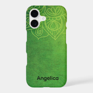 Cute Modern Personalized Name Green Mandala iPhone 17 Case