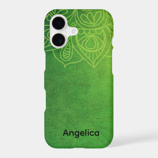 Cute Modern Personalized Name Green Mandala iPhone 17 Case
