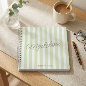 Cute Modern Personalized Sage Green Striped Notebook