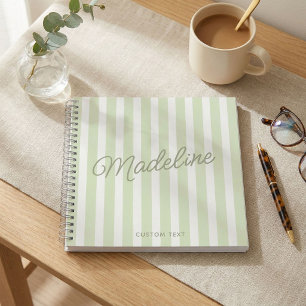 Cute Modern Personalized Sage Green Striped Notebook