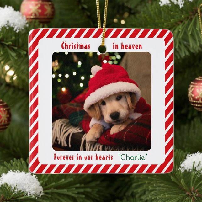Cute Modern Pet Memorial Keepsake Custom Christmas Ceramic Ornament (Creator Uploaded)
