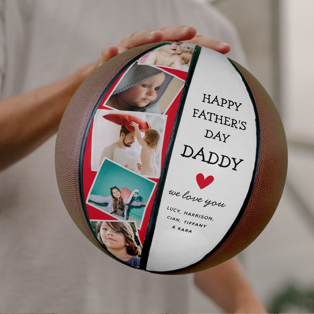 Cute Modern Photo Collage Fathers Day Basketball (Unique trendy dad gifts!)