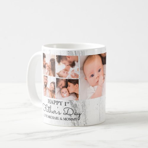 Cute Modern Photo Collage Happy First Fathers Day Coffee Mug