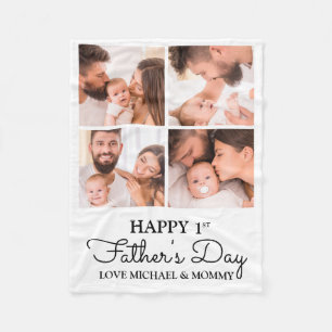 Cute Modern Photo Collage Happy First Fathers Day Fleece Blanket