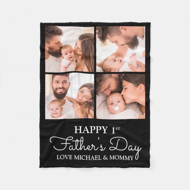 Cute Modern Photo Collage Happy First Fathers Day Fleece Blanket (Front)