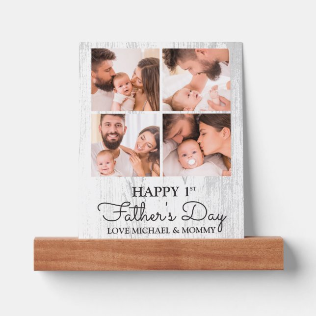 Cute Modern Photo Collage Happy First Fathers Day Picture Ledge (Front)
