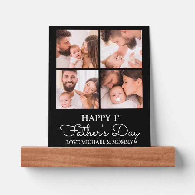 Cute Modern Photo Collage Happy First Fathers Day Picture Ledge (Front)