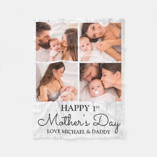 Cute Modern Photo Collage Happy First Mothers Day Fleece Blanket (Front)
