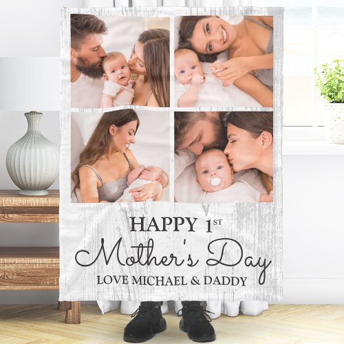 Cute Modern Photo Collage Happy First Mothers Day Fleece Blanket