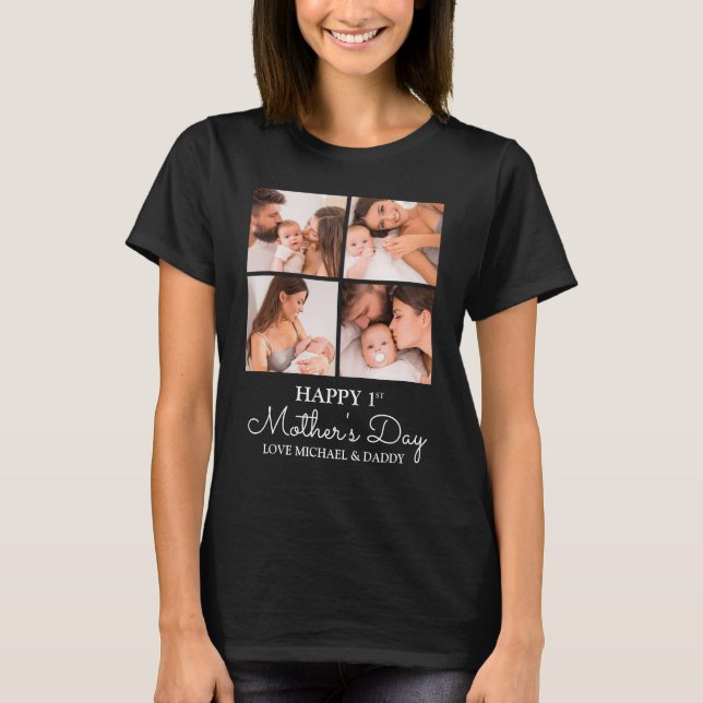 Cute Modern Photo Collage Happy First Mothers Day T-Shirt (Front)