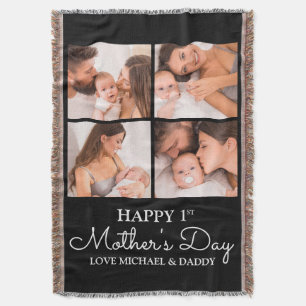 Cute Modern Photo Collage Happy First Mothers Day Throw Blanket