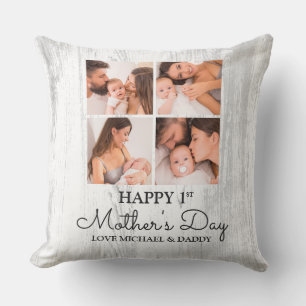 Cute Modern Photo Collage Happy First Mothers Day Throw Pillow