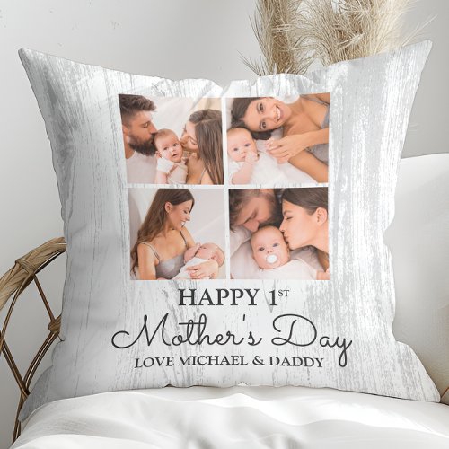 Cute Modern Photo Collage Happy First Mothers Day Throw Pillow