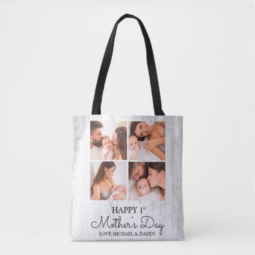 Cute Modern Photo Collage Happy First Mothers Day Tote Bag