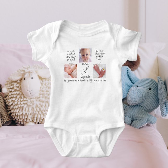 Cute Modern Photo Collage I Love You Grandma Baby Bodysuit (Creator Uploaded)