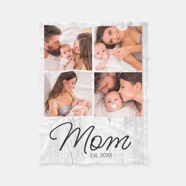 Cute Modern Photo Collage Mom Established Fleece Blanket (Front)