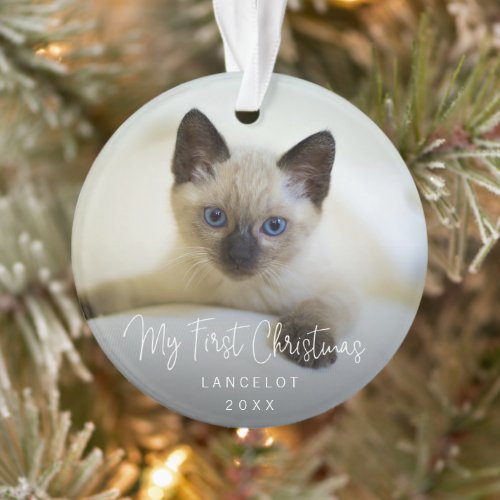 Cute Modern Photo Kitten Cat First Christmas Ornament