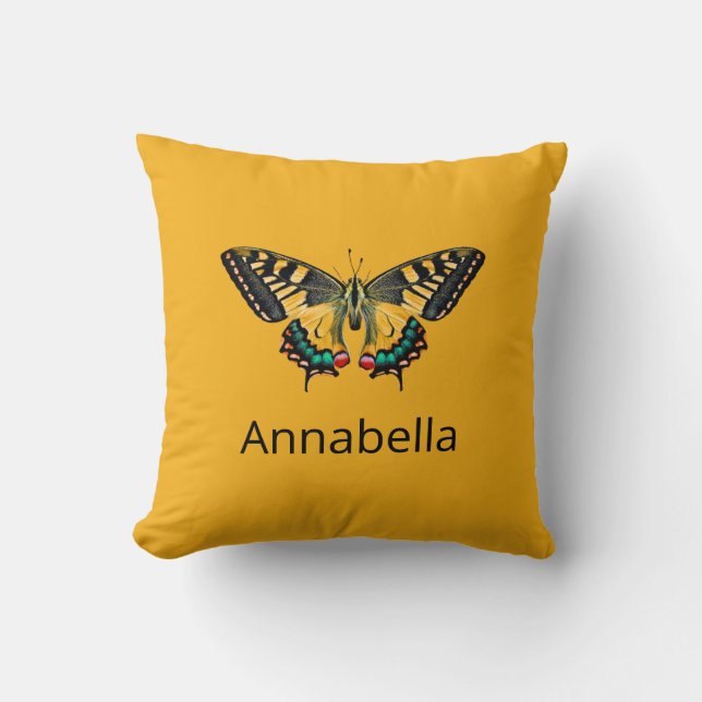 Cute Modern Photography Butterfly Add Name Throw Pillow (Front)