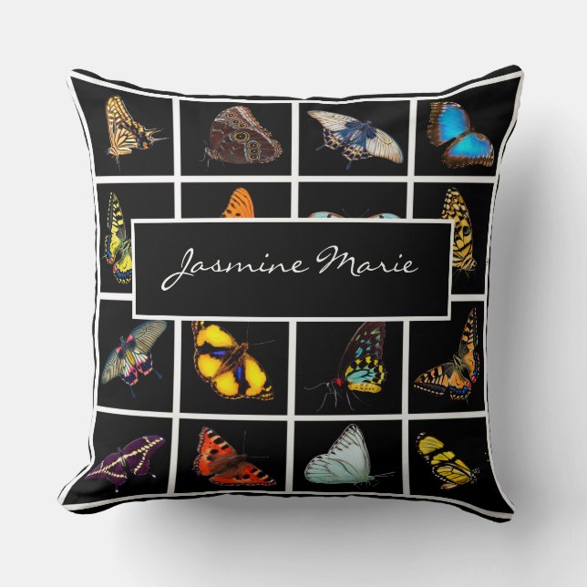 Cute Modern Photography Butterfly Add Name Throw Pillow (Front)