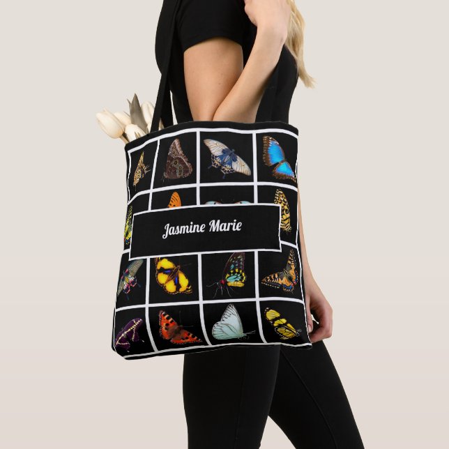 Cute Modern Photography Butterfly Add Name Tote Bag (Close Up)