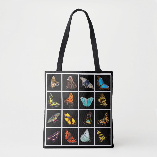Cute Modern Photography Butterfly and Black Tote Bag (Front)